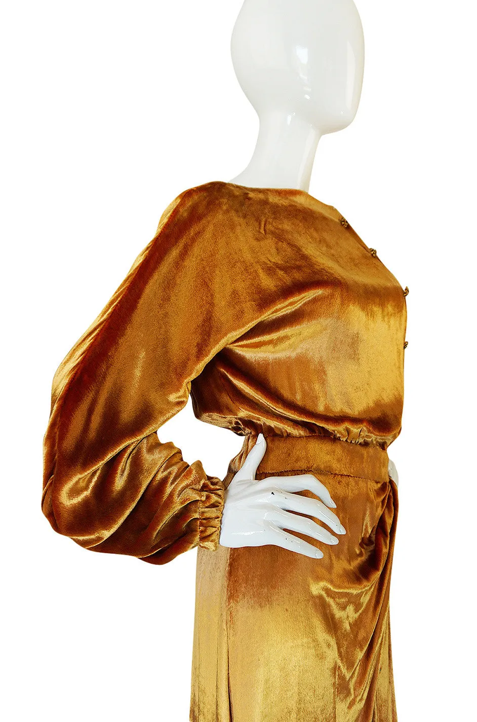 1930s Jean Patou Couture Golden Silk Velvet Wrap Gown