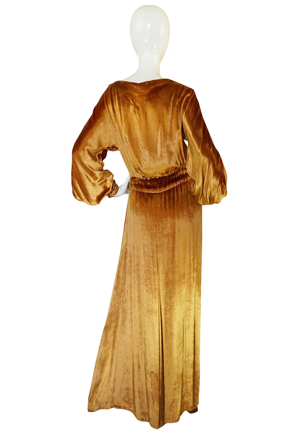 1930s Jean Patou Couture Golden Silk Velvet Wrap Gown