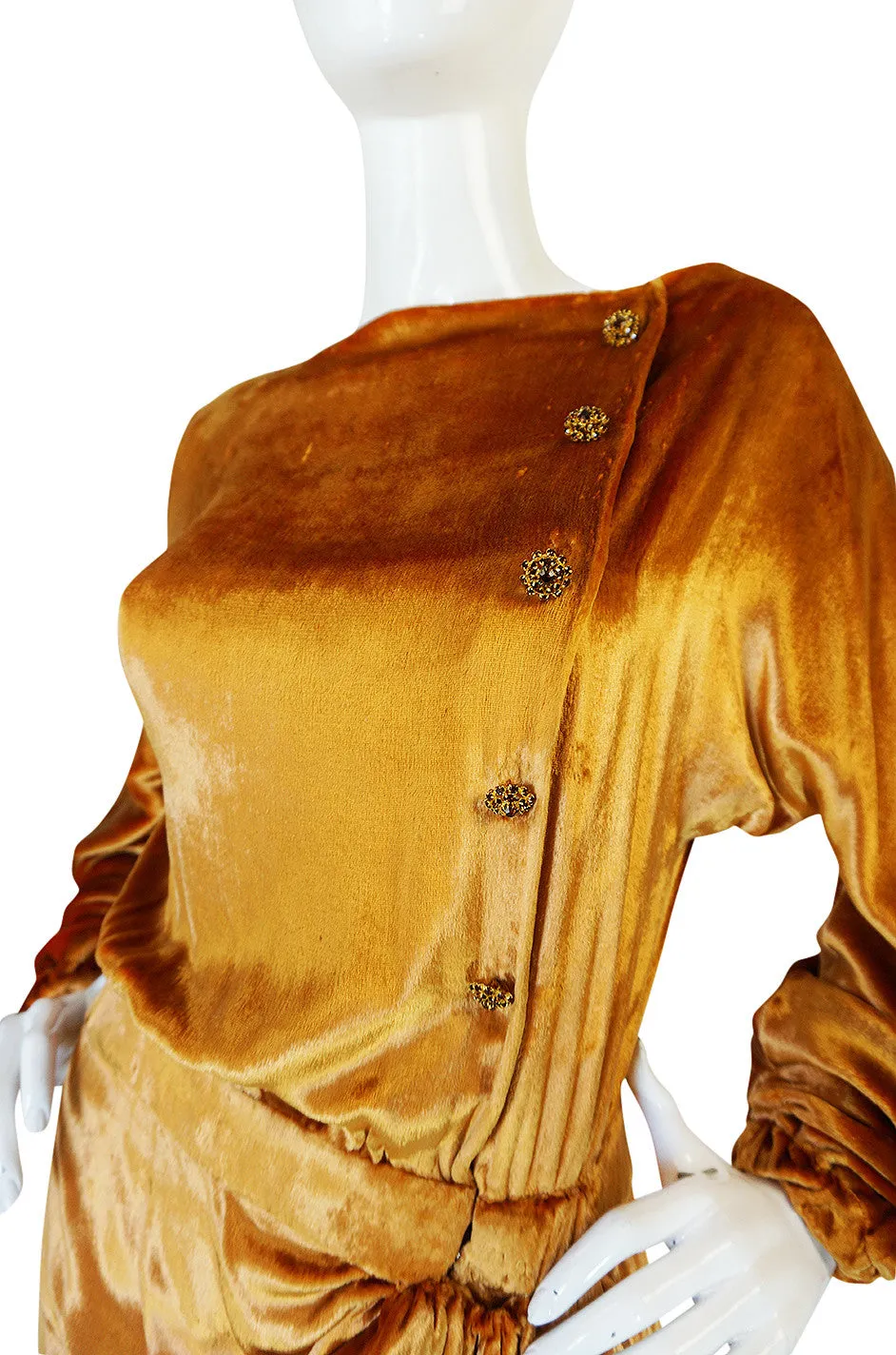 1930s Jean Patou Couture Golden Silk Velvet Wrap Gown