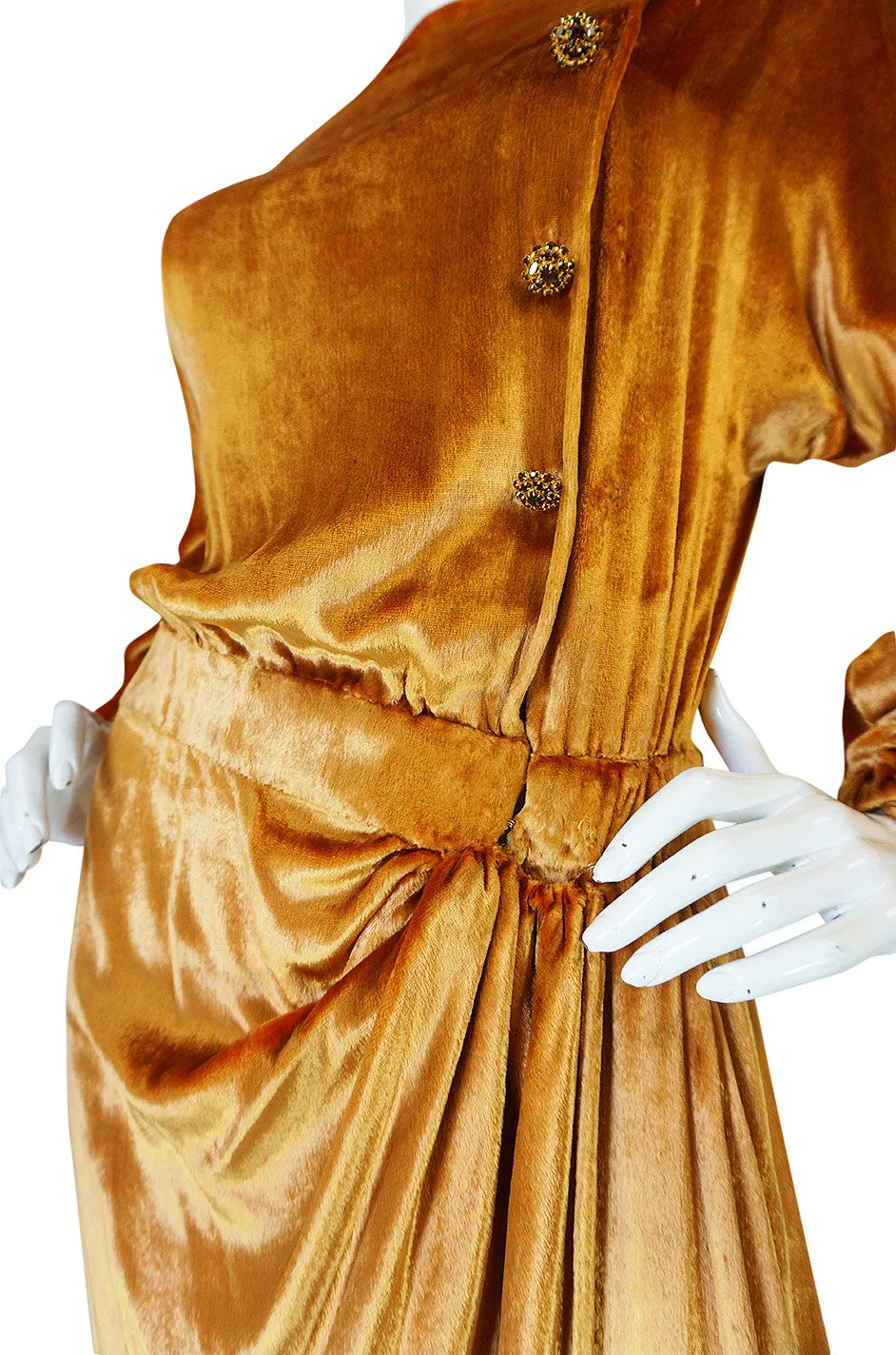 1930s Jean Patou Couture Golden Silk Velvet Wrap Gown