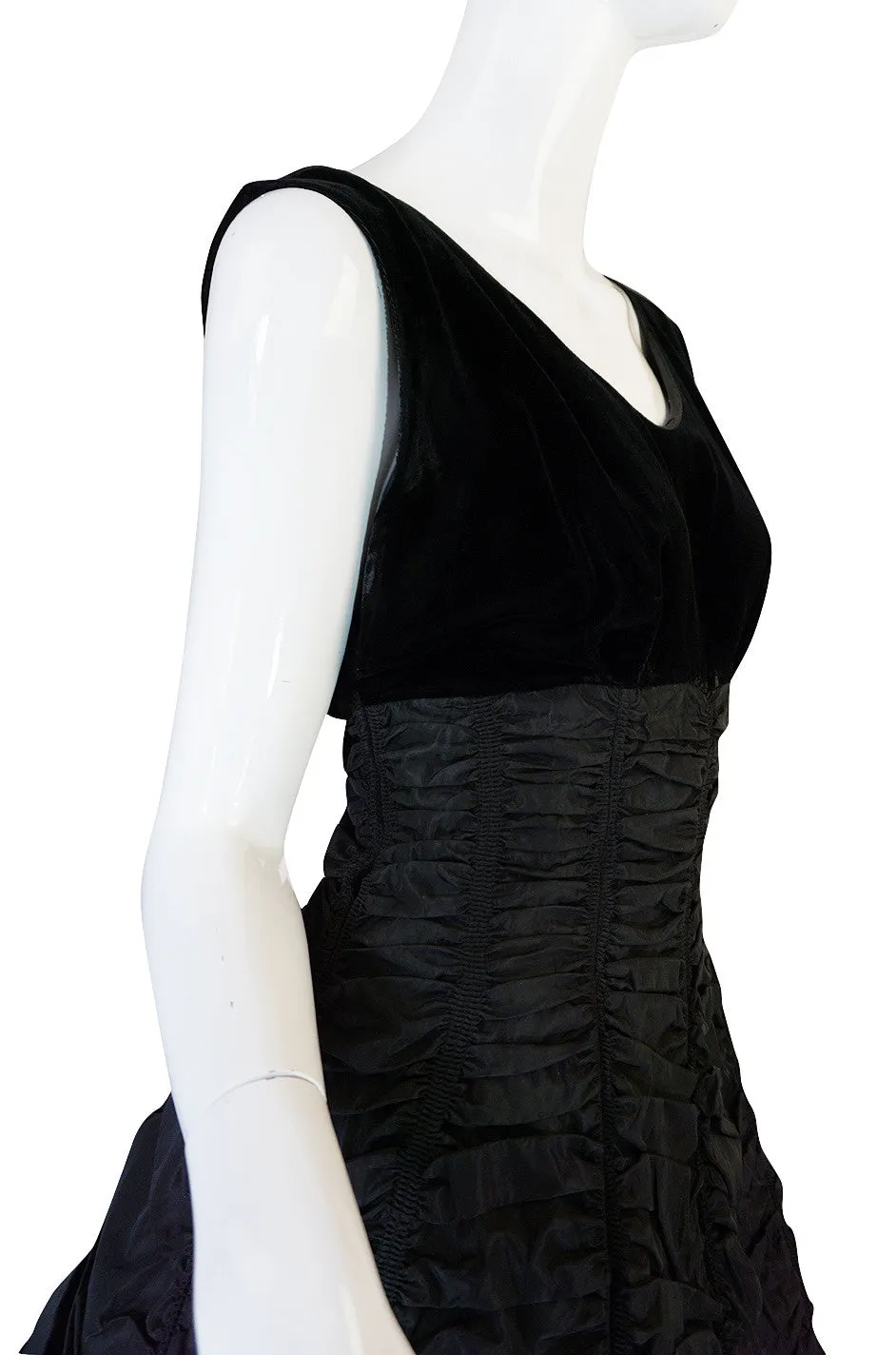 1950s Black Silk Taffeta & Velvet "Coffin Drape" Dress