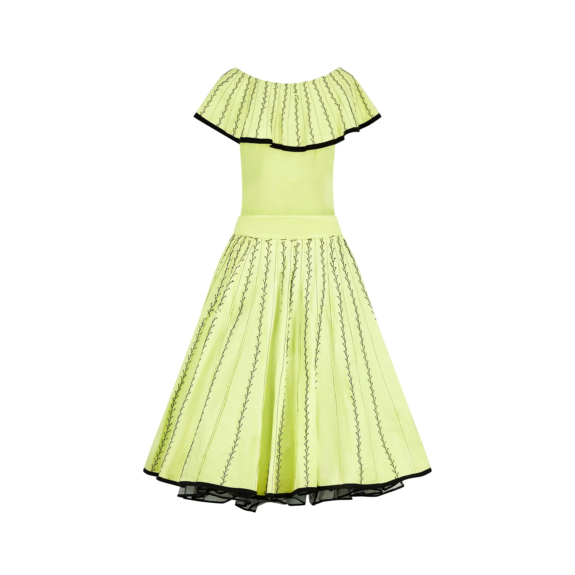 1950s Yellow Mexican Ensemble with Black Embroidery