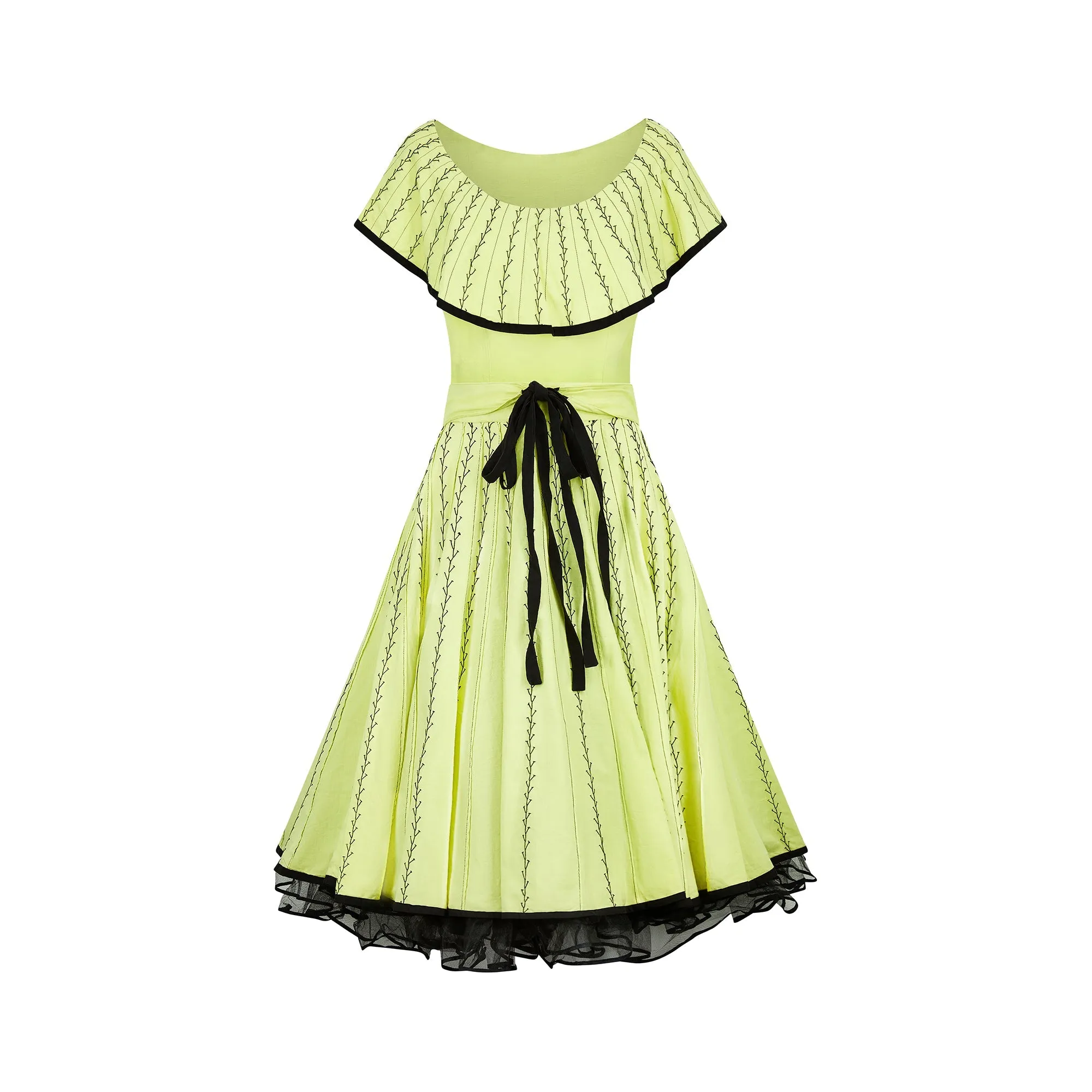 1950s Yellow Mexican Ensemble with Black Embroidery