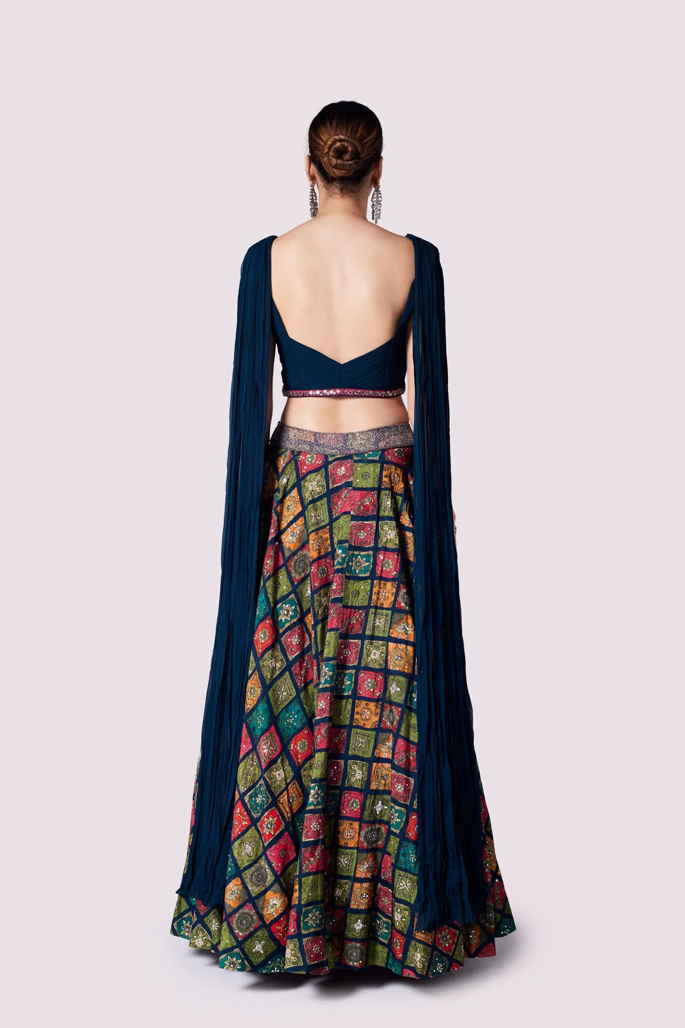 30Z358-RO Blue Silk Skirt with Georgette Pleated Top