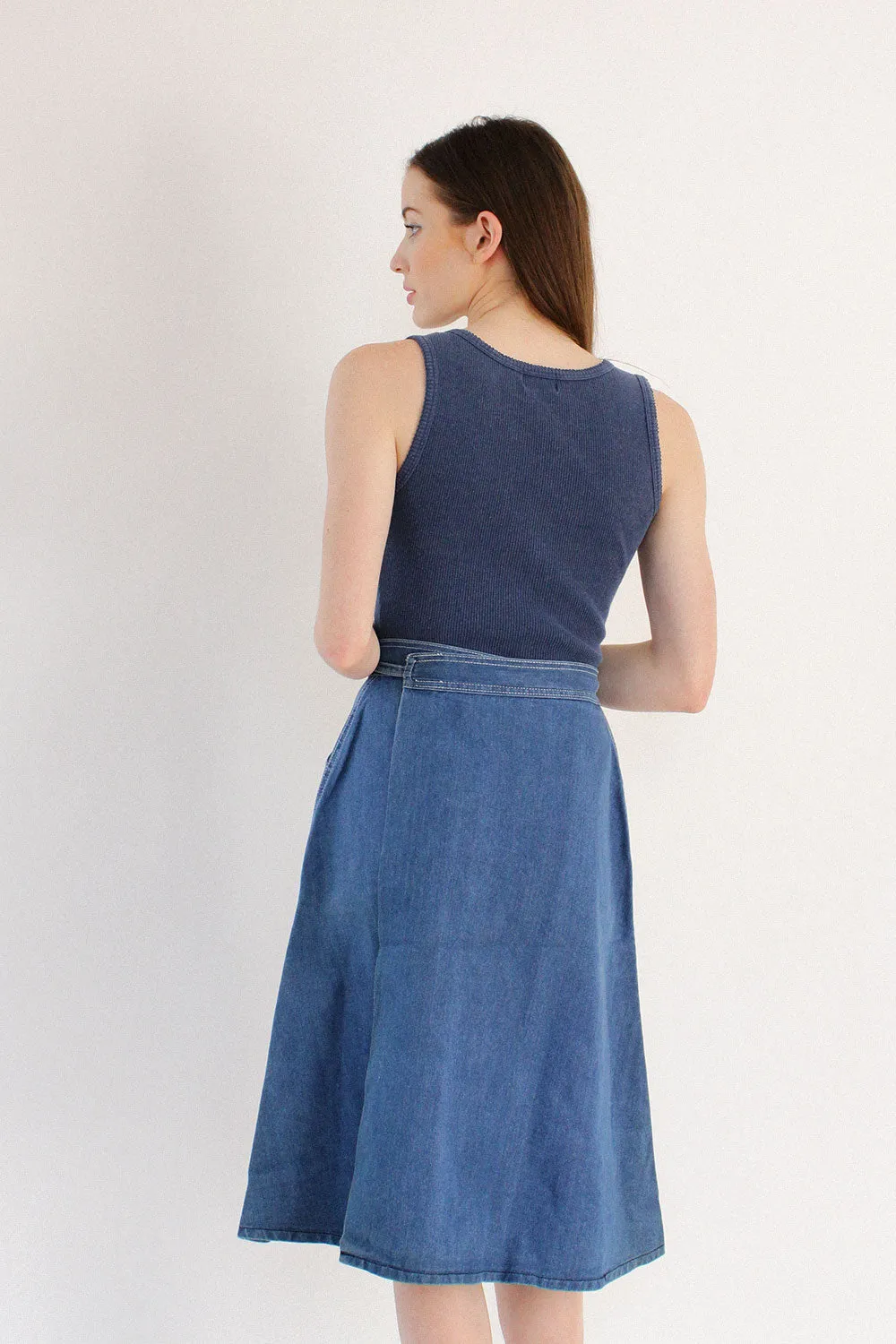 70s Denim Pocket Wrap Skirt S/M