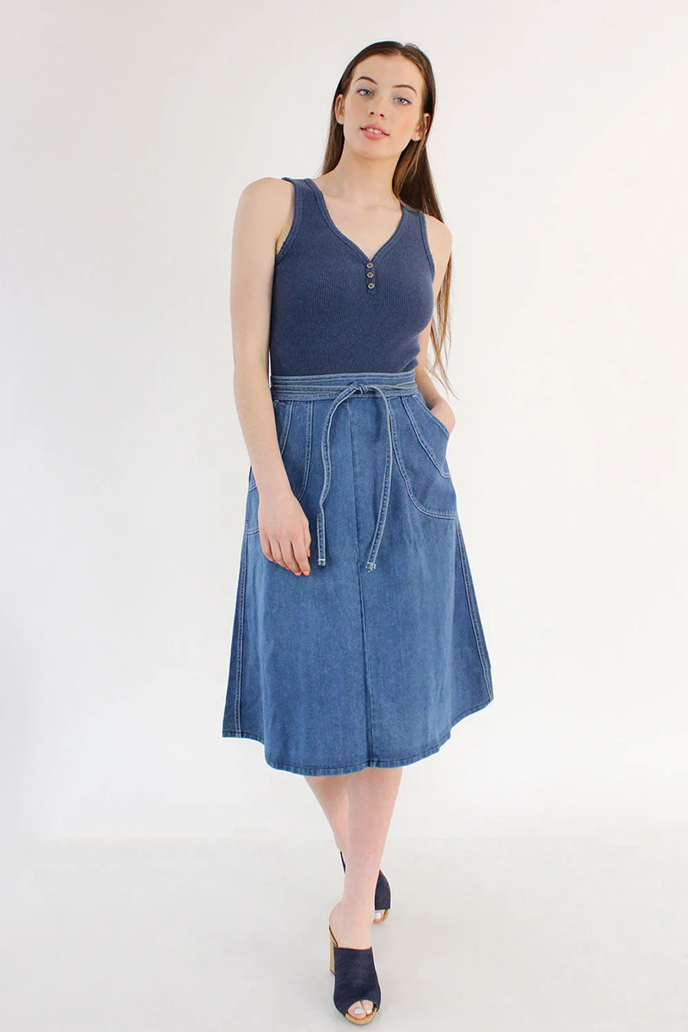 70s Denim Pocket Wrap Skirt S/M