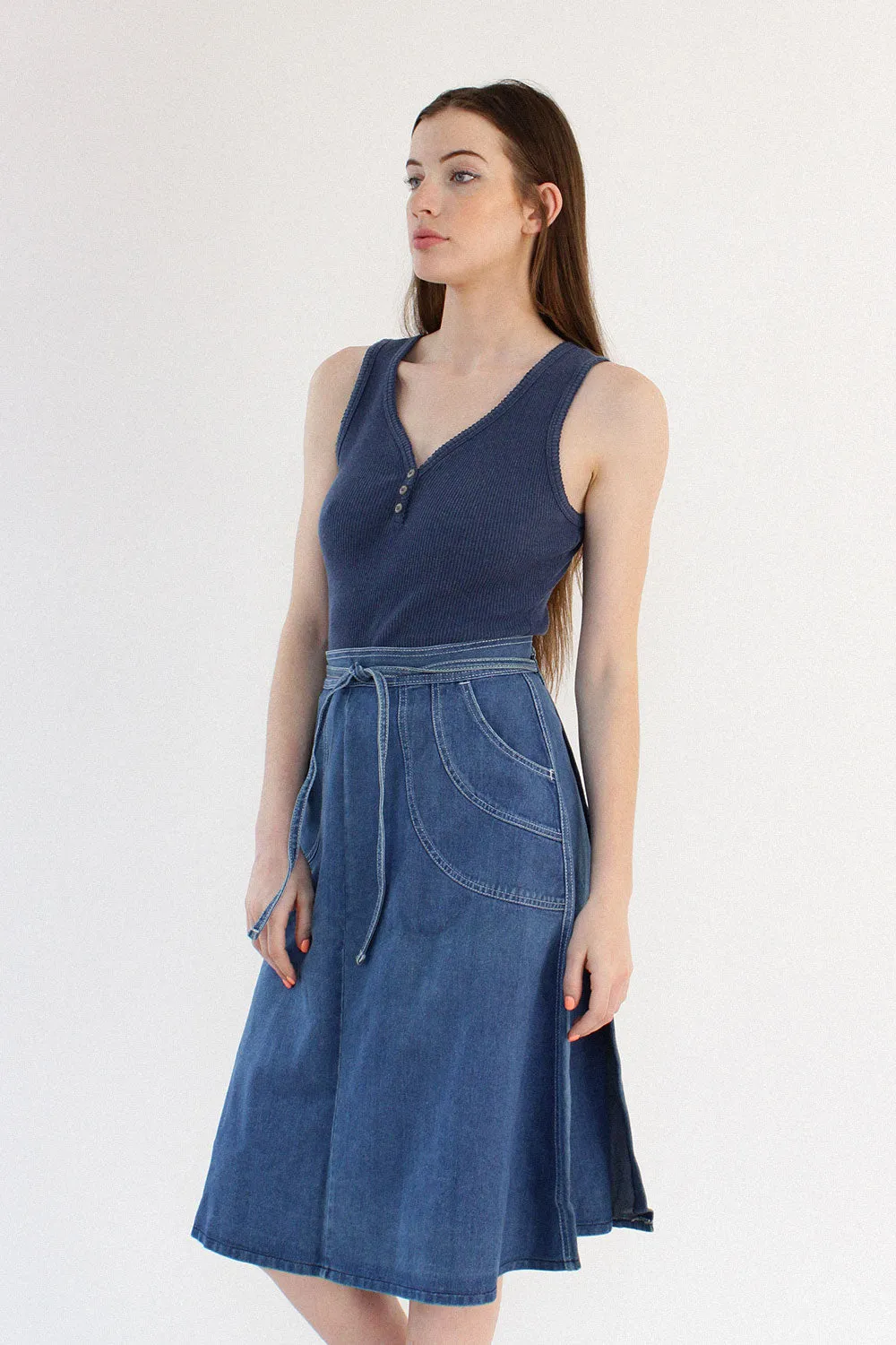 70s Denim Pocket Wrap Skirt S/M