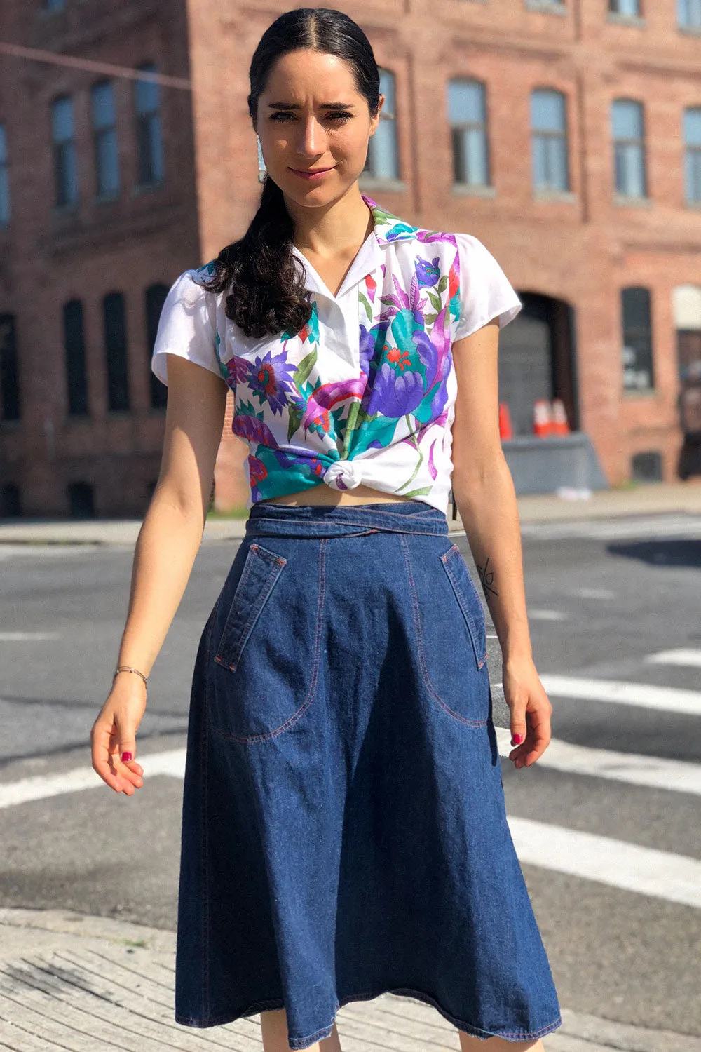 70s Denim Wrap Skirt XS/S