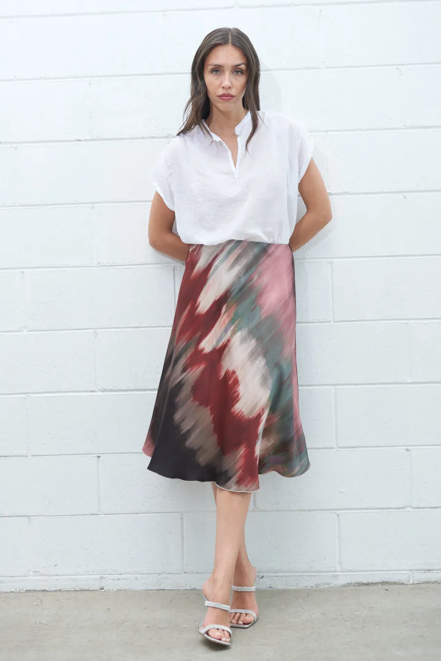 Abstract print A-line midi skirt wholesale