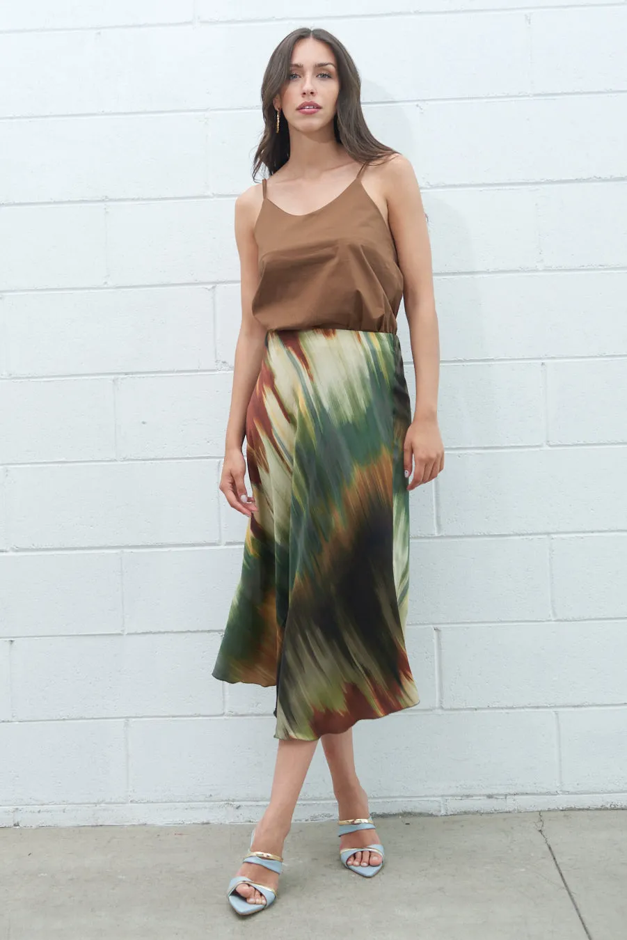 Abstract print A-line midi skirt wholesale