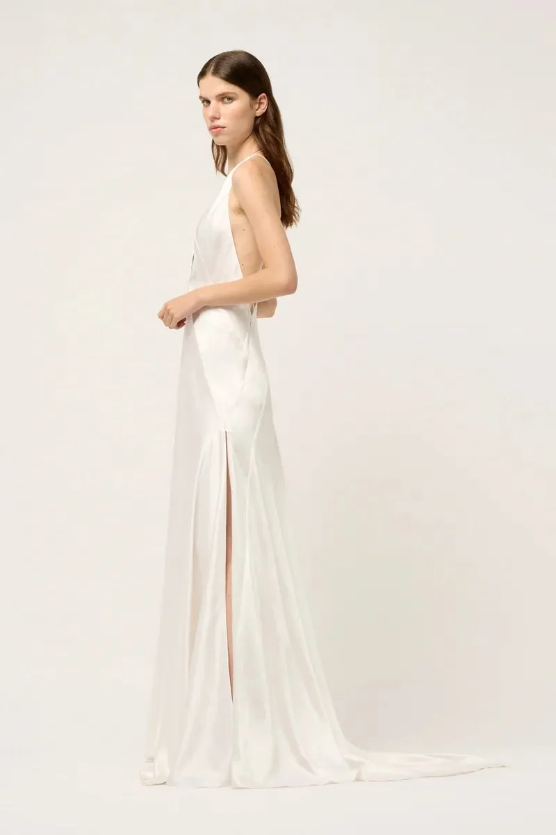 ALEXANDRA SILK SATIN MAXI DRESS-WHITE