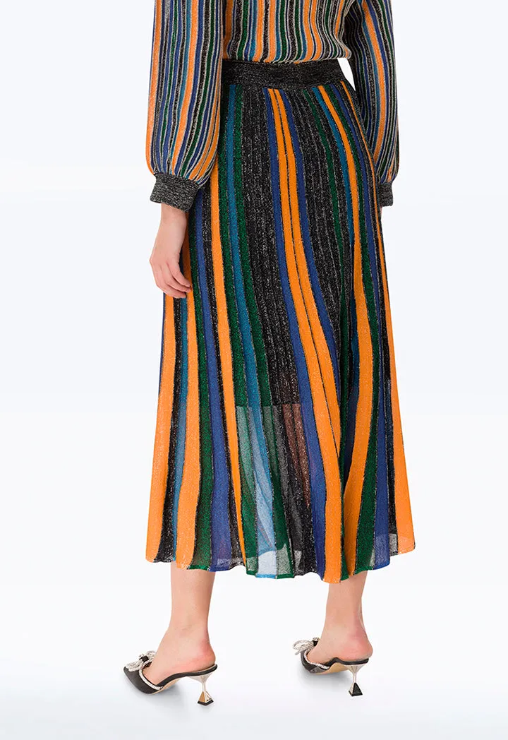 Colorful Multicolored Stripe Skirt with Lurex Detail for All-Over Design