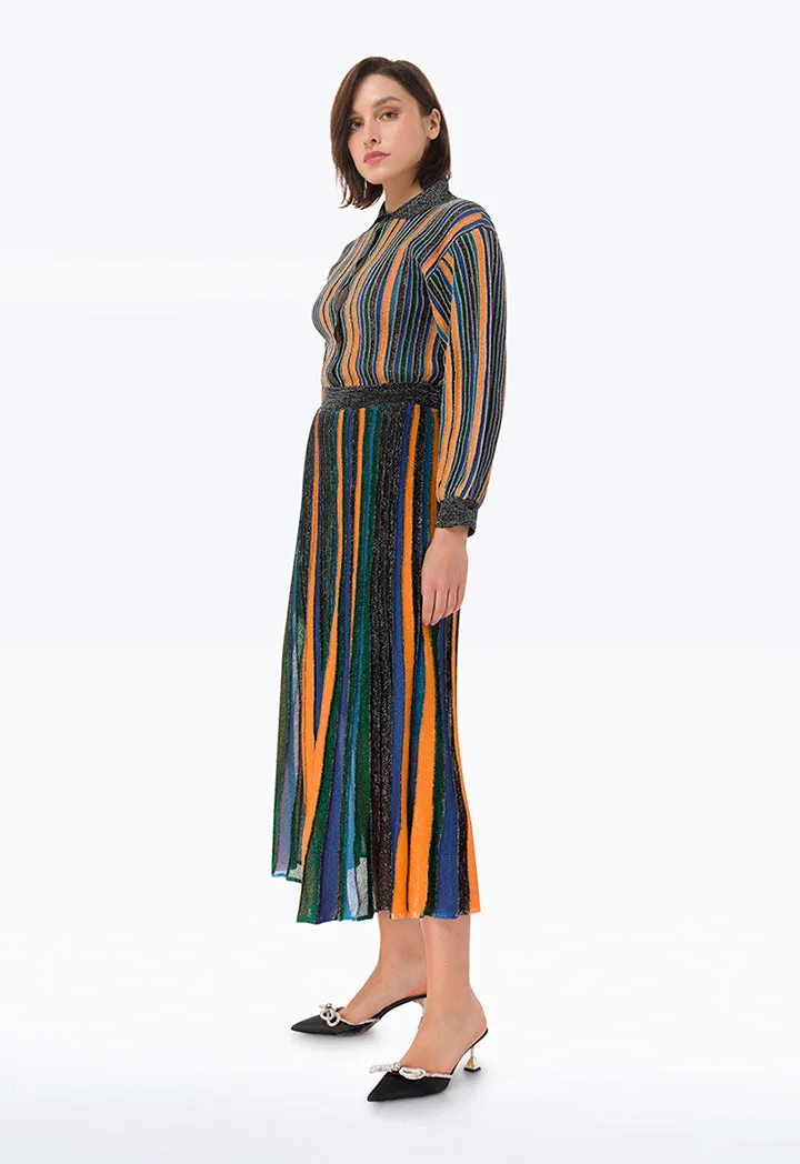 Colorful Multicolored Stripe Skirt with Lurex Detail for All-Over Design