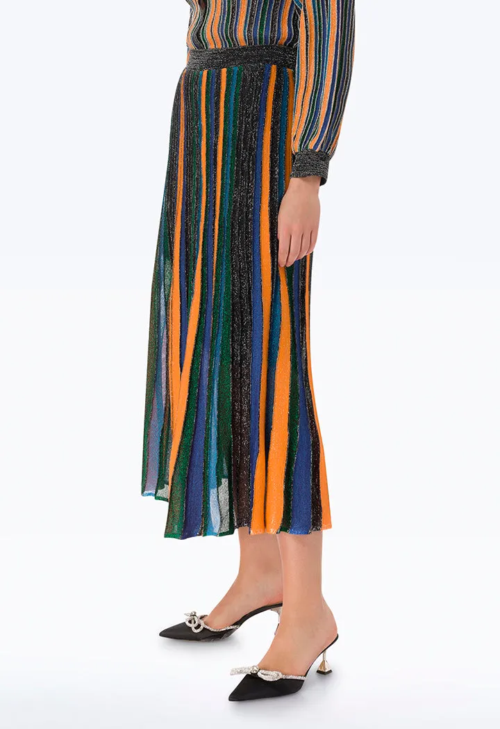 Colorful Multicolored Stripe Skirt with Lurex Detail for All-Over Design