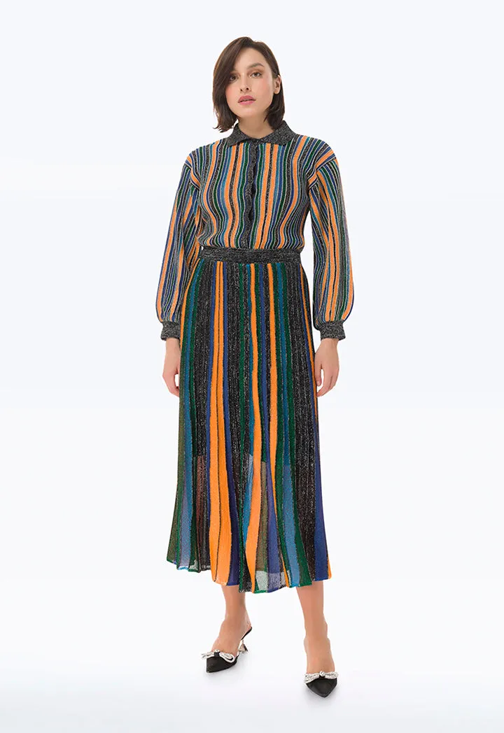 Colorful Multicolored Stripe Skirt with Lurex Detail for All-Over Design