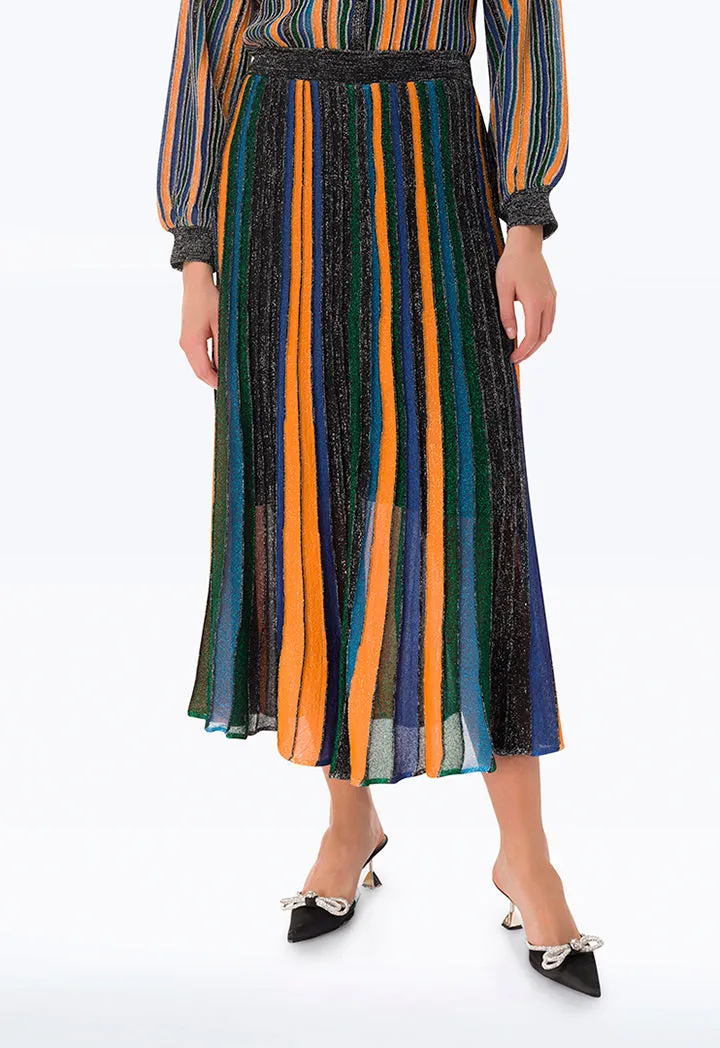 Colorful Multicolored Stripe Skirt with Lurex Detail for All-Over Design