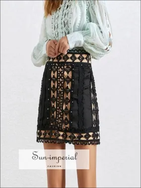 American Honey Skirt in Black - Elegant Lace Black Mini A-line Skirt High Waist Mini Skirt