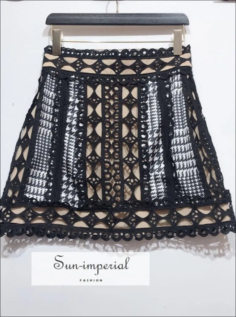 American Honey Skirt in Blue- Elegant Lace Skirt High Patchwork Mini Skirt