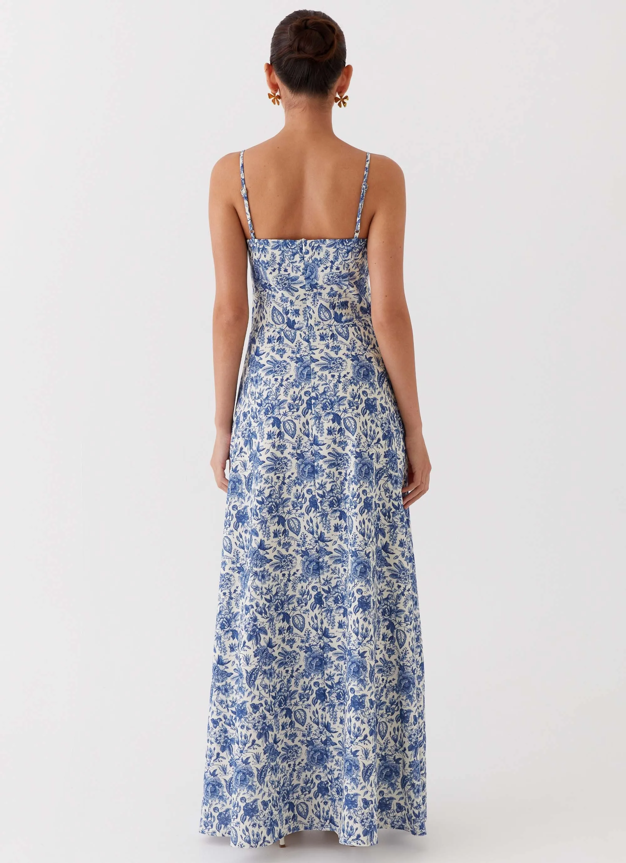 Angelina Luxury Blue Paisley Linen Maxi Dress