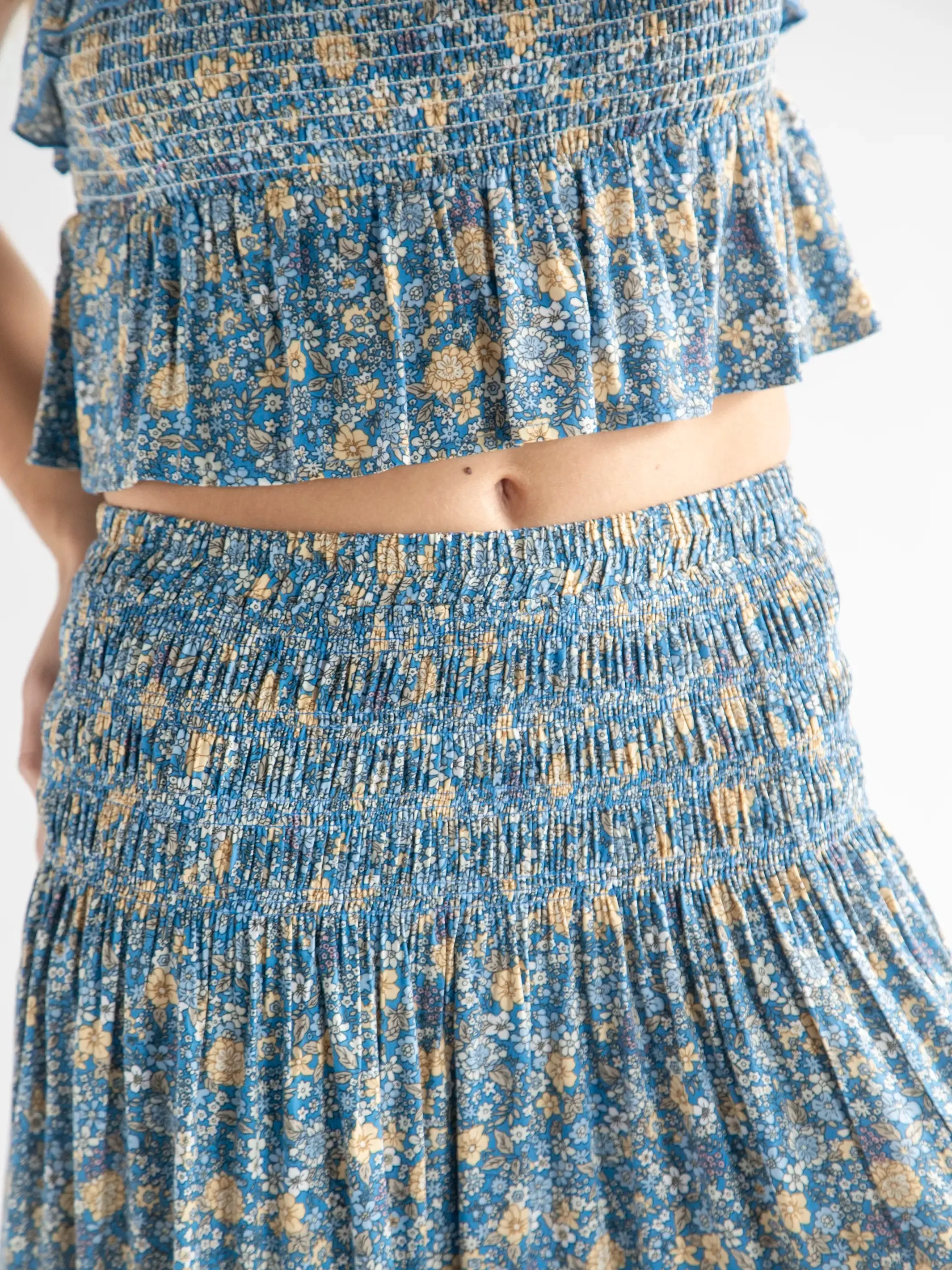 Angelina Midi Skirt - Blue Ditsy Floral