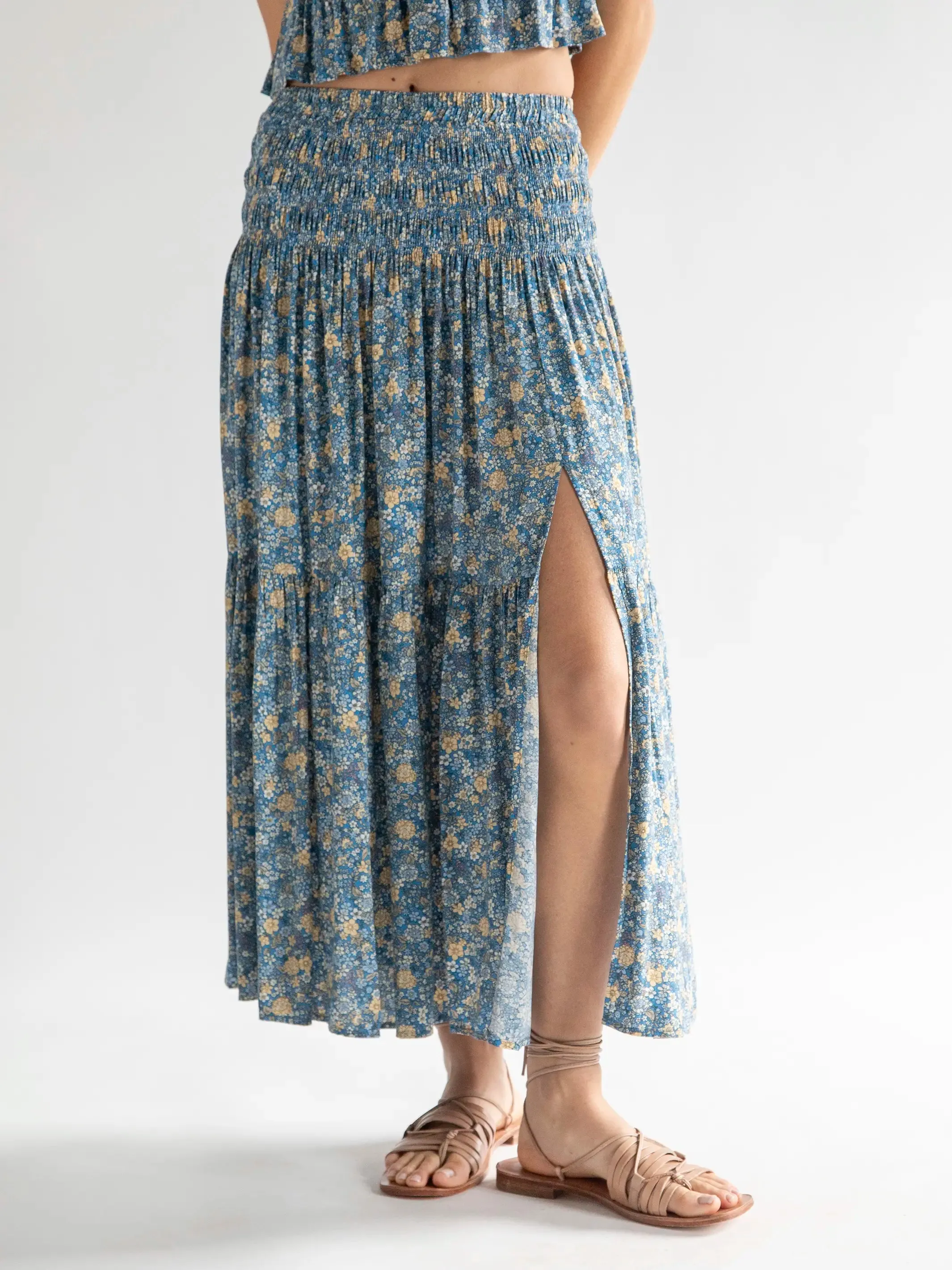 Angelina Midi Skirt - Blue Ditsy Floral