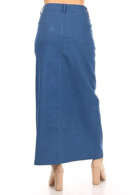 Ava Long Color Denim Skirt (Teal) - FINAL SALE