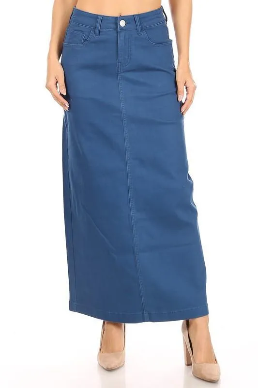 Ava Long Color Denim Skirt (Teal) - FINAL SALE