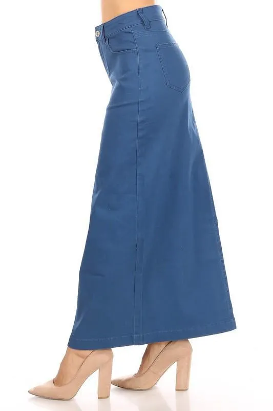 Ava Long Color Denim Skirt (Teal) - FINAL SALE