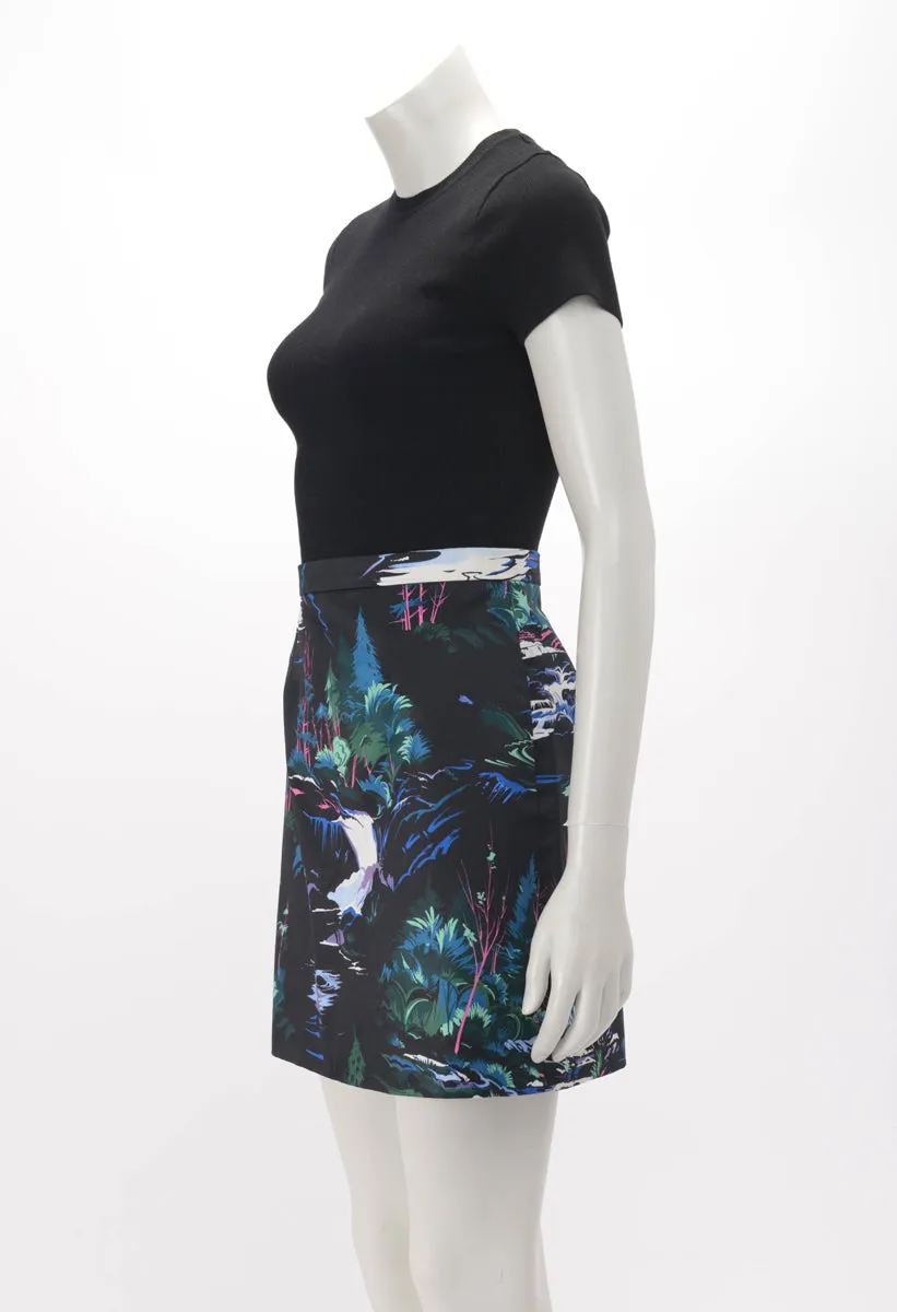 Balenciaga Black & Blue Cotton Forest Print Mini Skirt FR 40