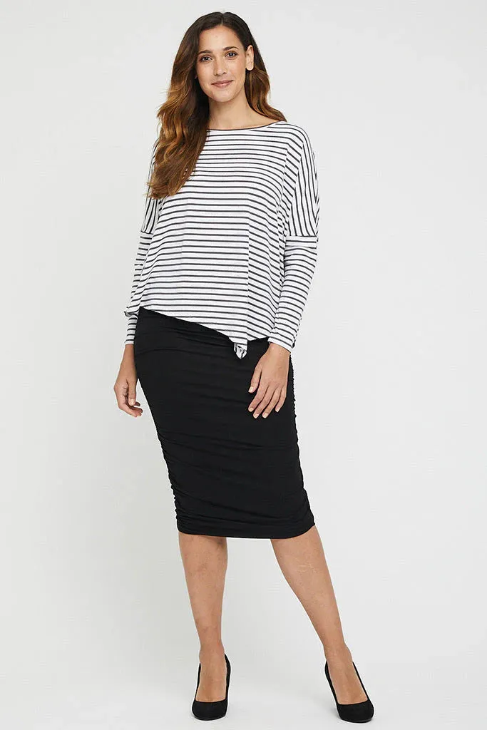 Bamboo Ruched Midi Skirt - Black