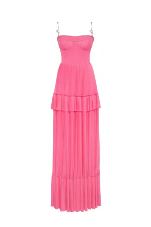 Barbie pink spaghetti strap pleated maxi dress, Garden of Eden