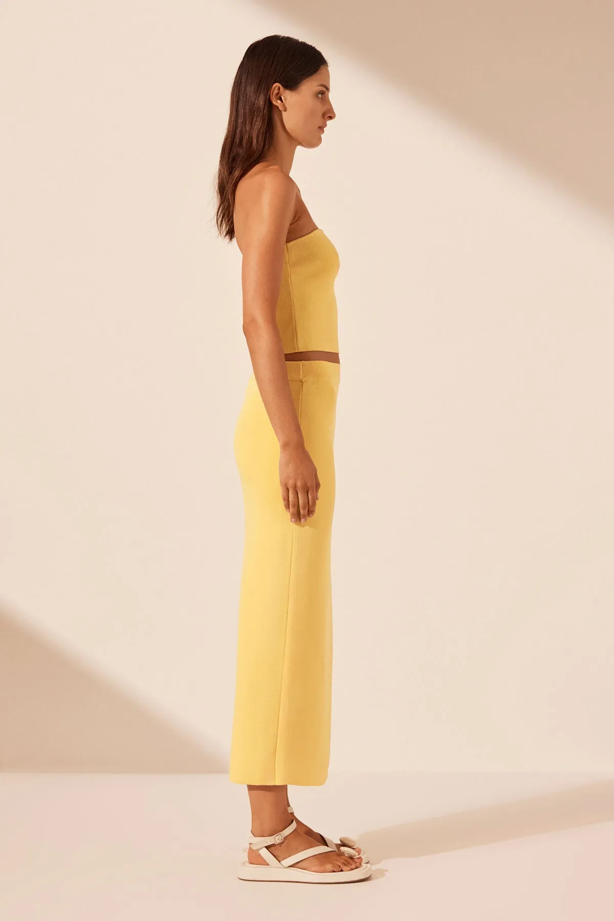 BASIC MIDI SKIRT WITH SPLIT - LEMON