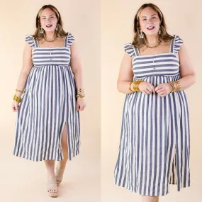 Beach Dreamin Striped Dress in Dark Blue and White