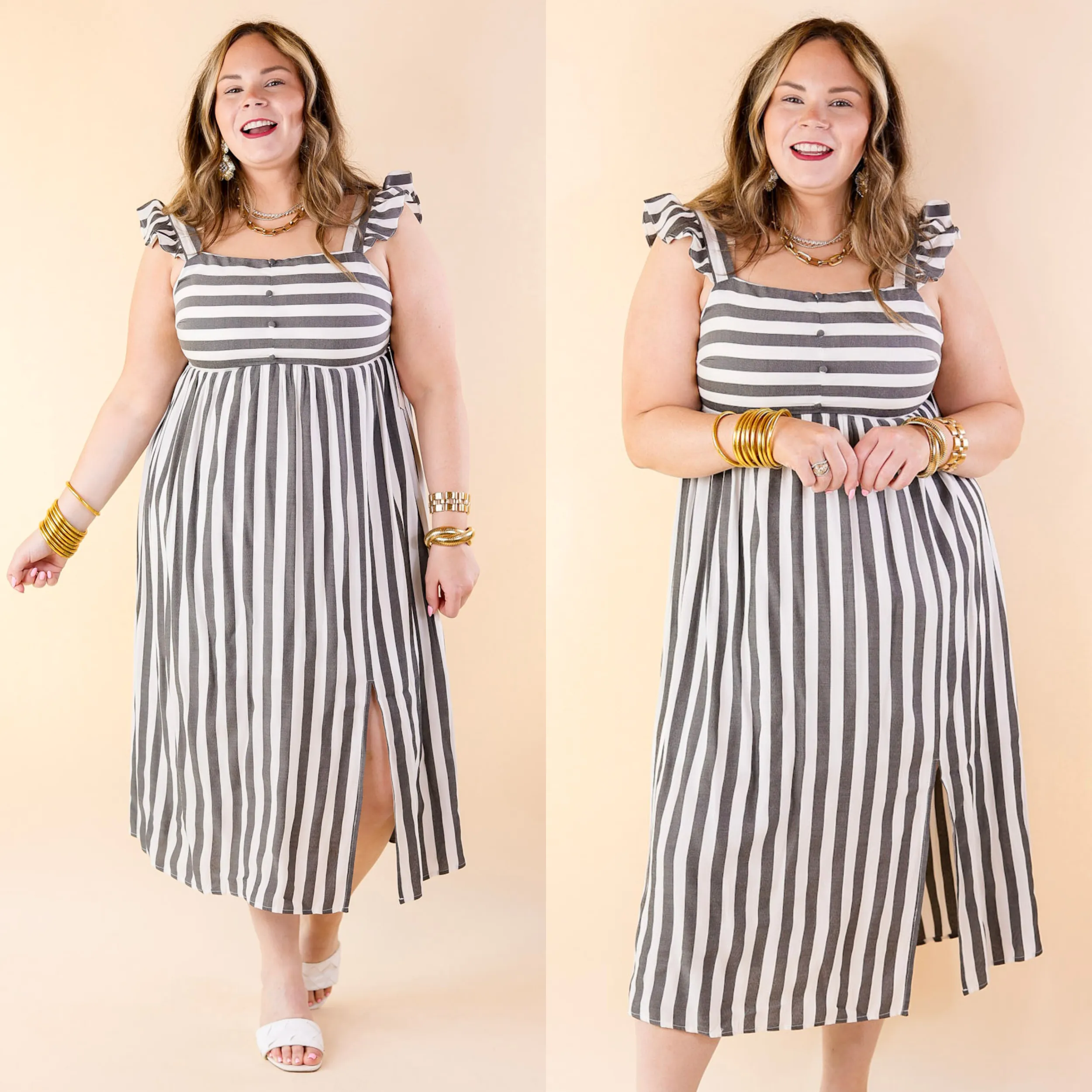 Beach Dreamin Striped Dress in Grey and White