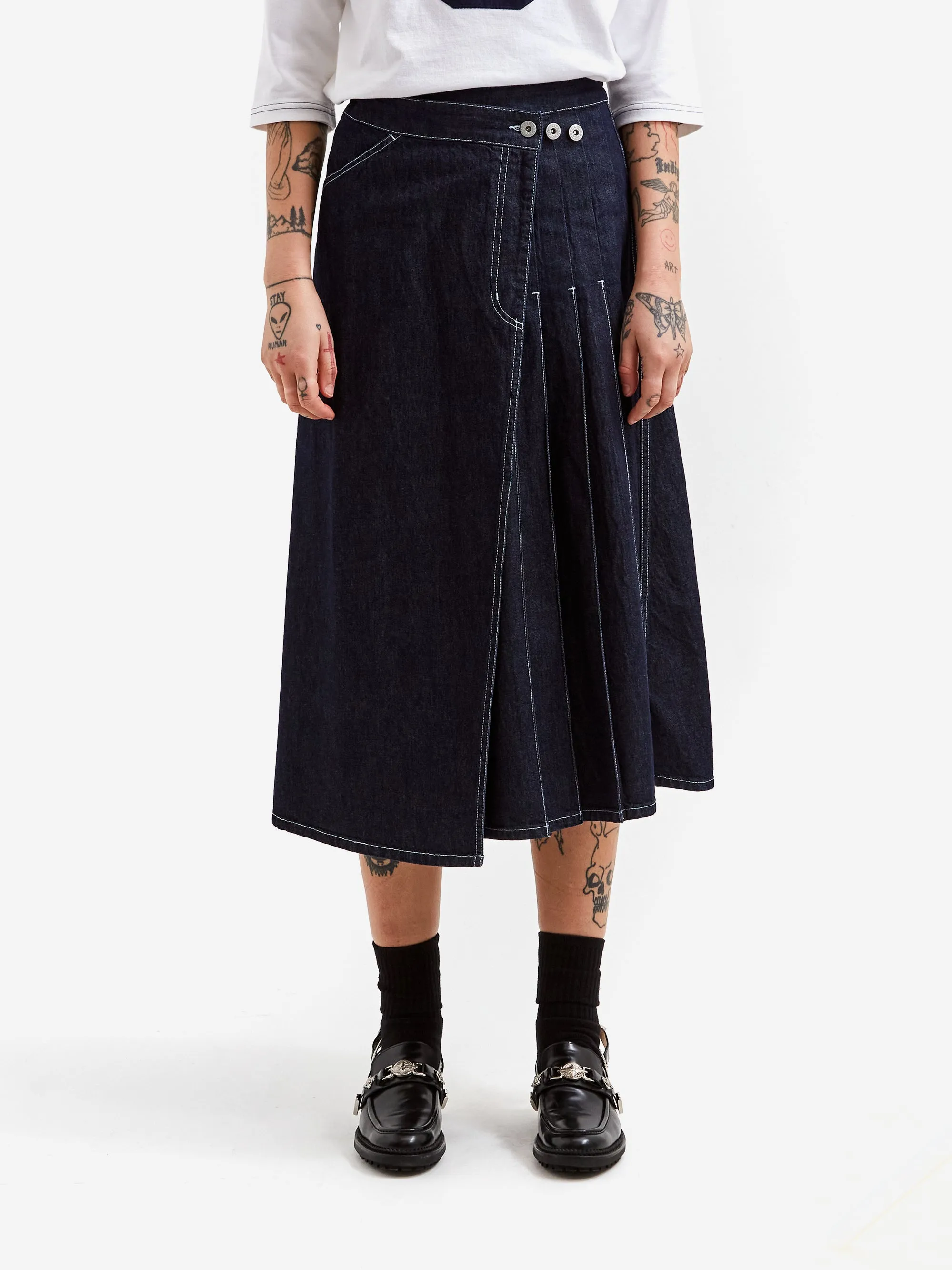 Indigo Pleated Wrap Skirt by Beams Boy