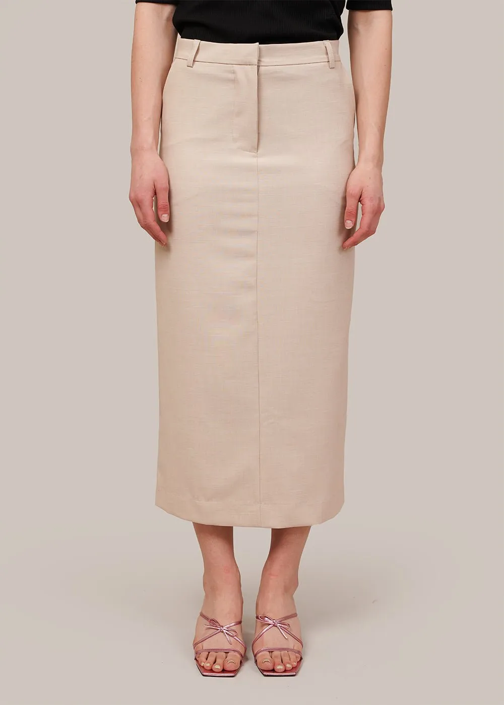 Beige Split Back Midi Skirt