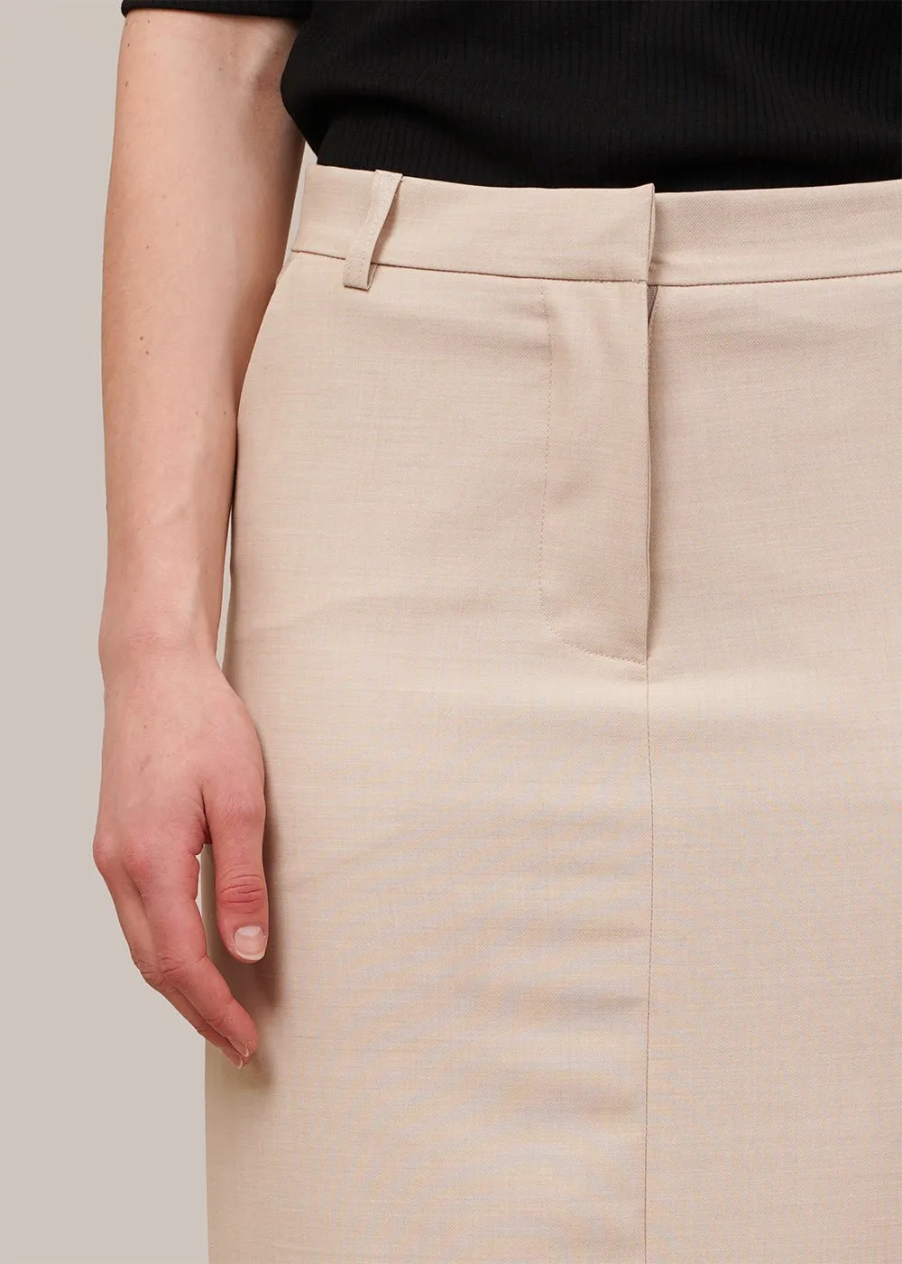 Beige Split Back Midi Skirt