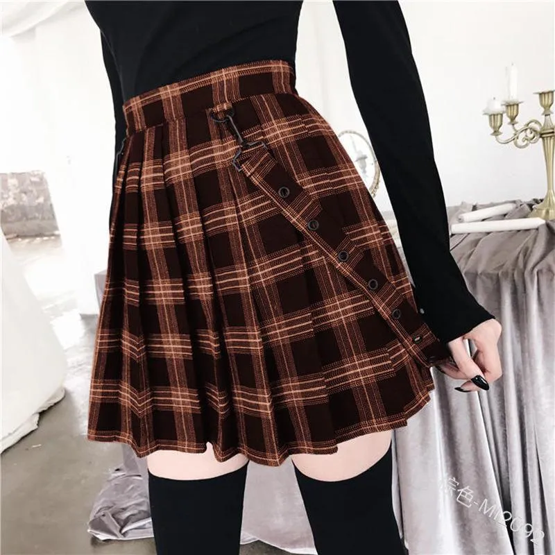 BF Style High Waist Plaid Pleated Skirt