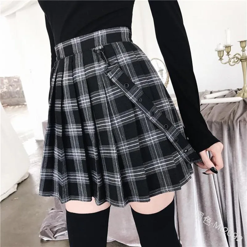 BF Style High Waist Plaid Pleated Skirt