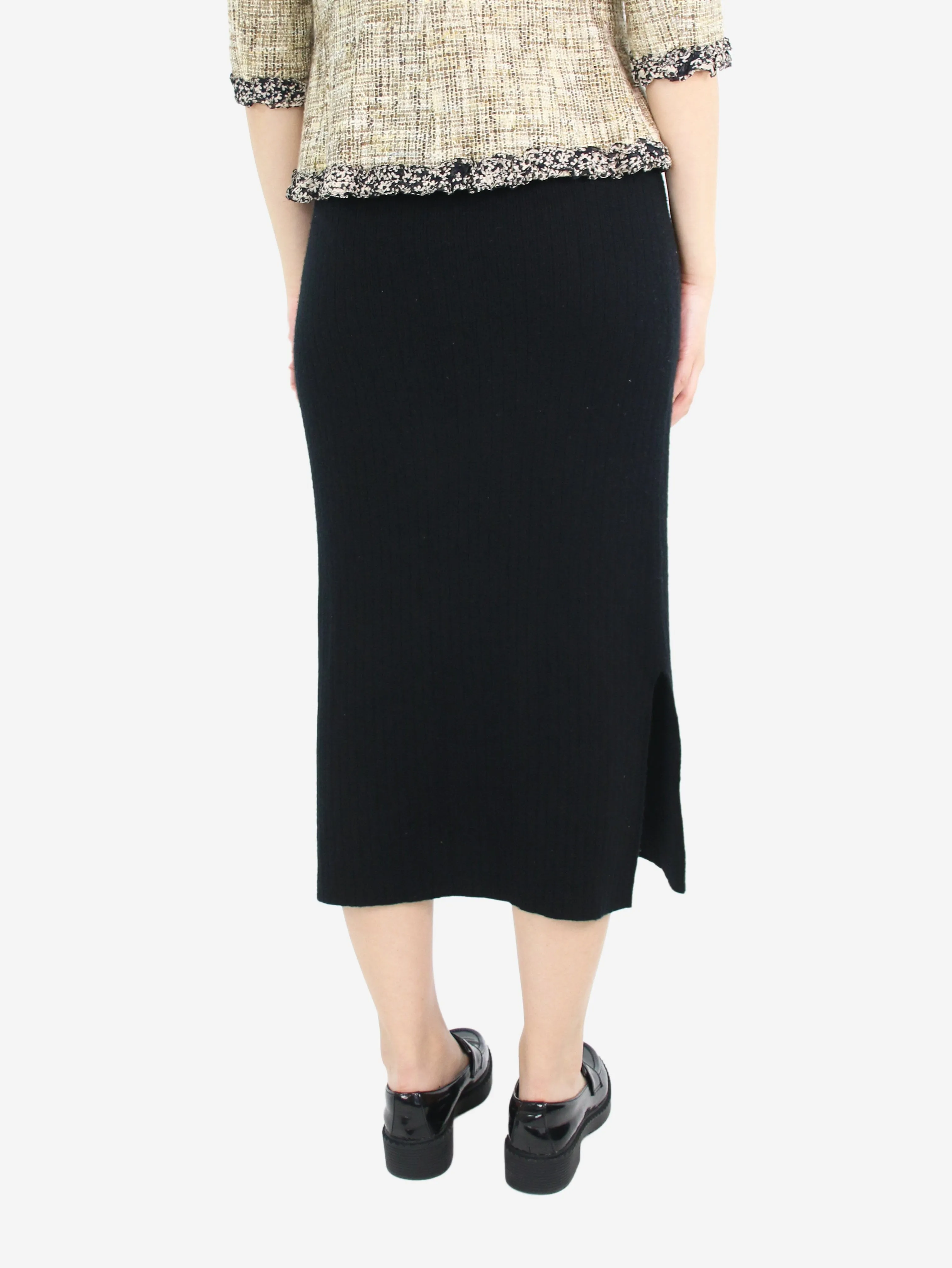 Black cashmere-blend ribbed midi skirt - size S