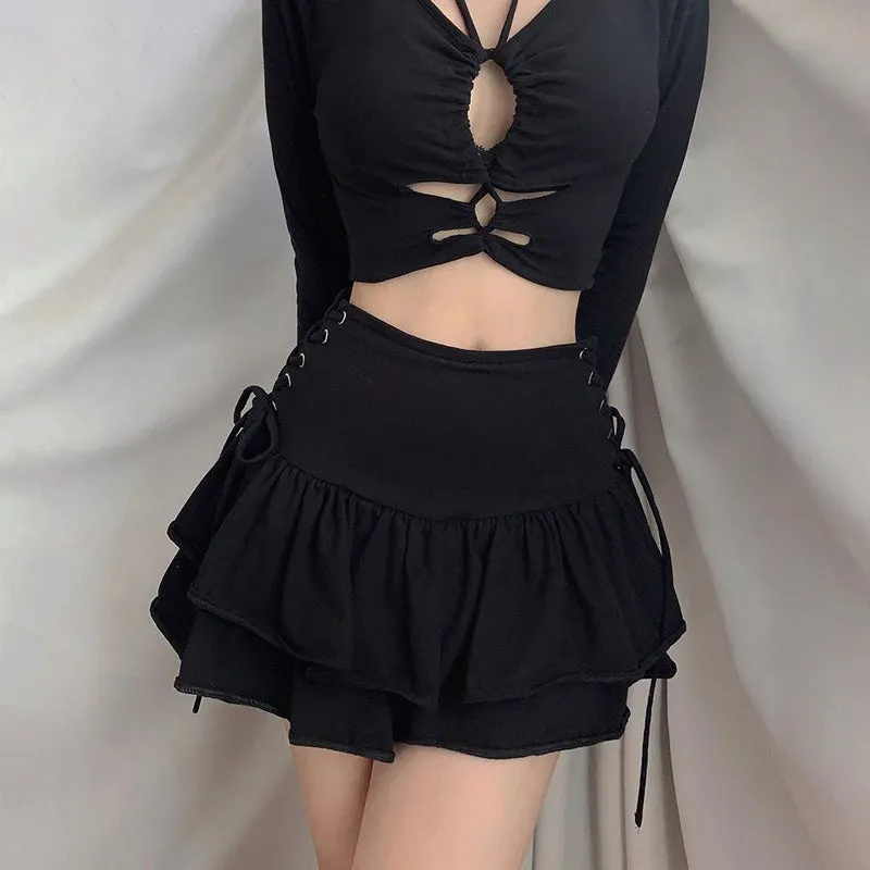 black high waist short skirt  KF82853