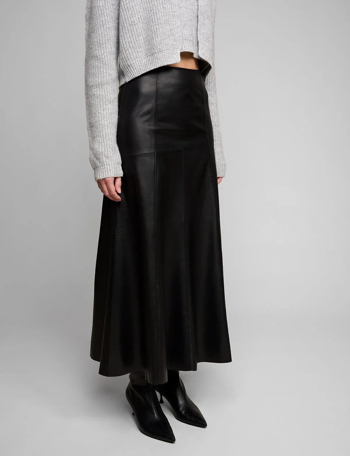 Black Leather Paneled Maxi Skirt