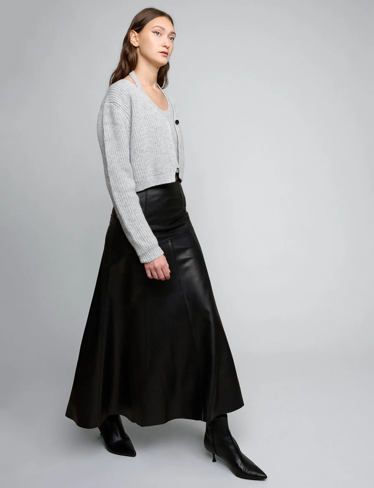 Black Leather Paneled Maxi Skirt