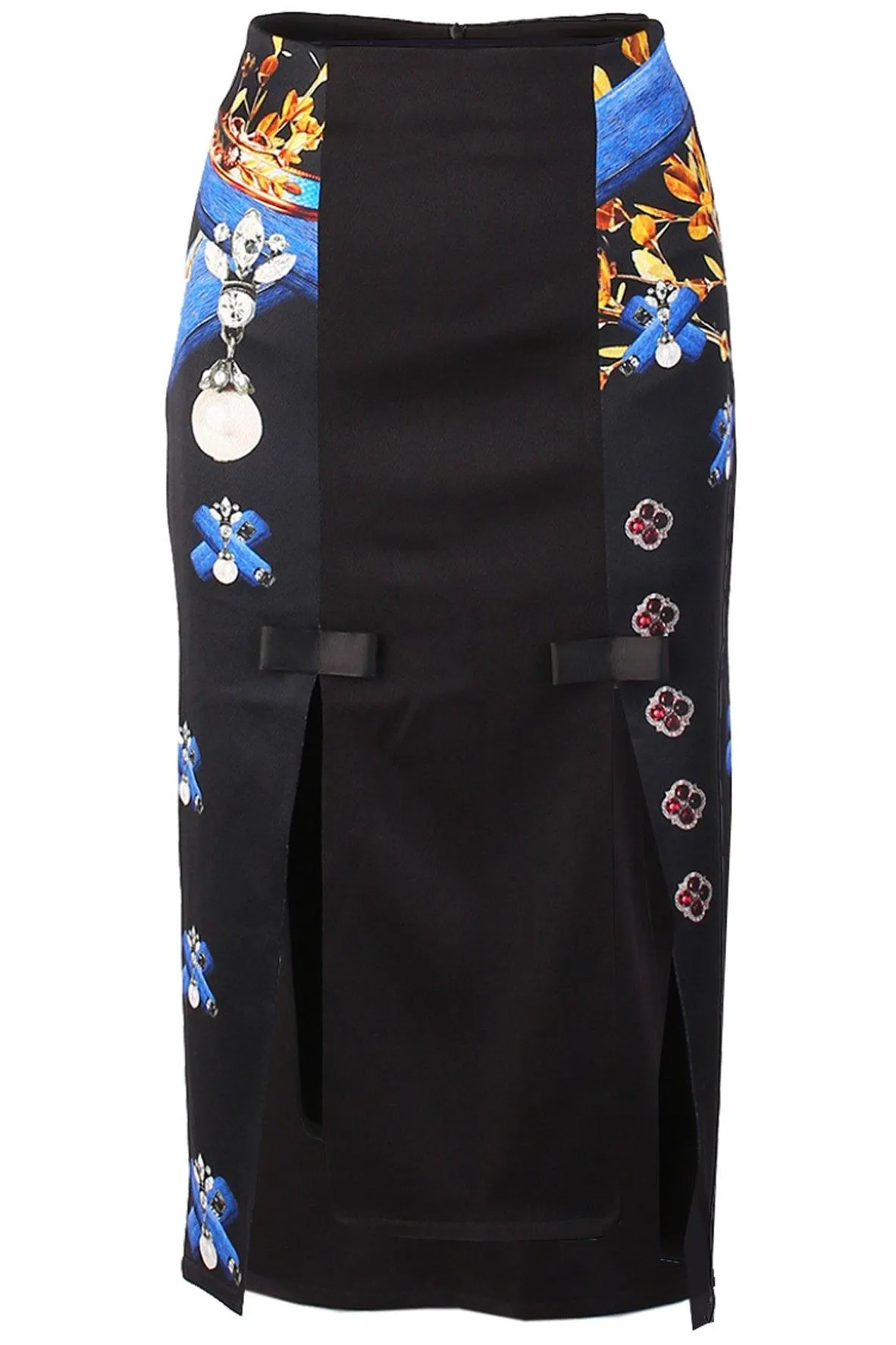 Black Magic Printed Split Midi Skirt