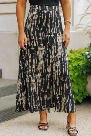 Black Multi Print Midi Skirt