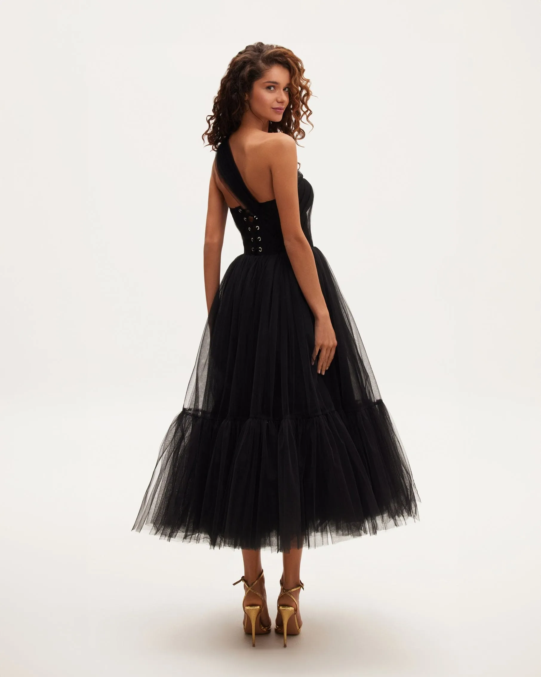 Black One-Shoulder Cocktail Tulle Dress