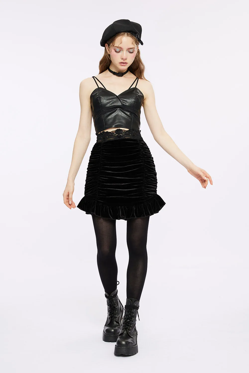 Black Prayer Bustle Mini Skirt