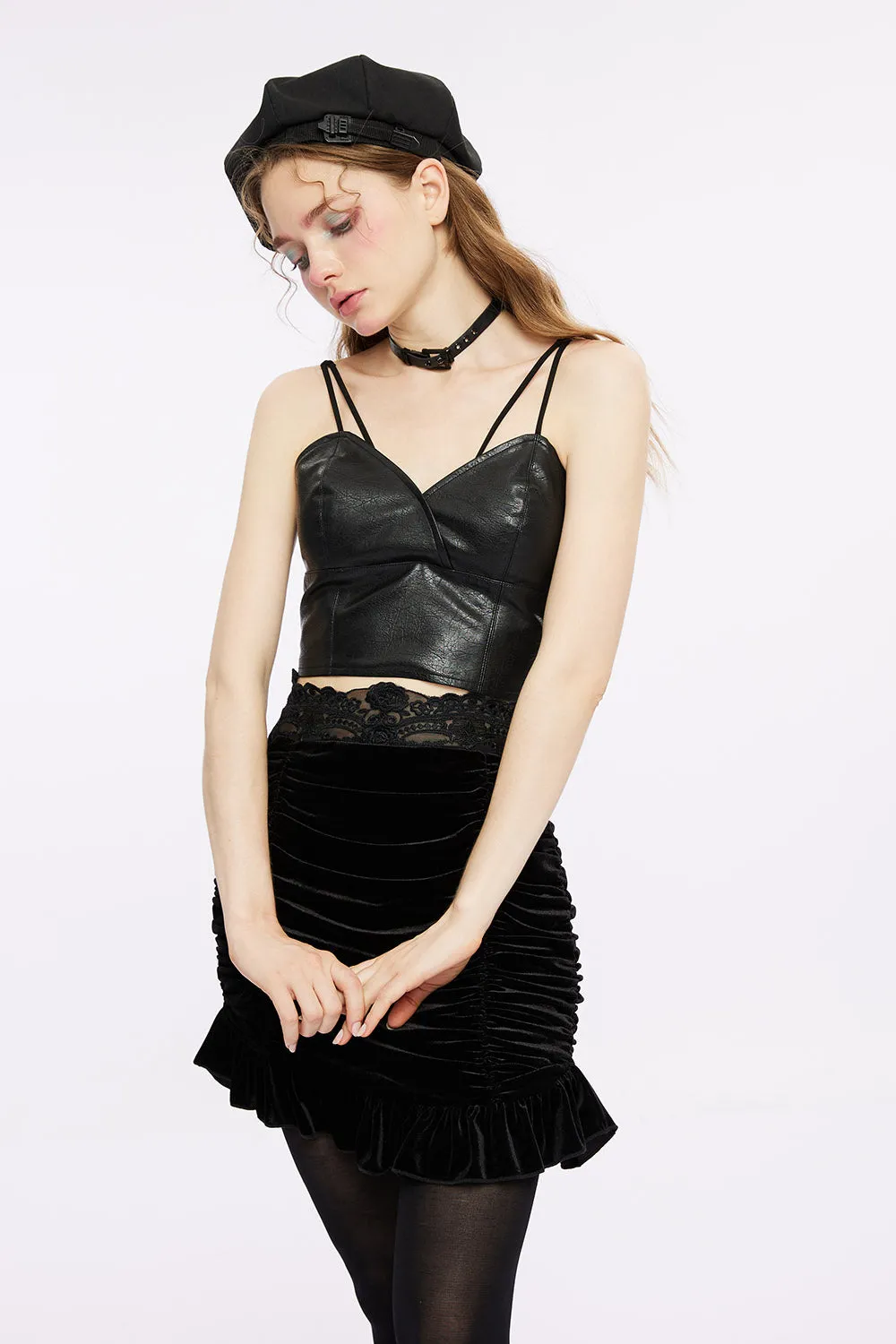 Black Prayer Bustle Mini Skirt