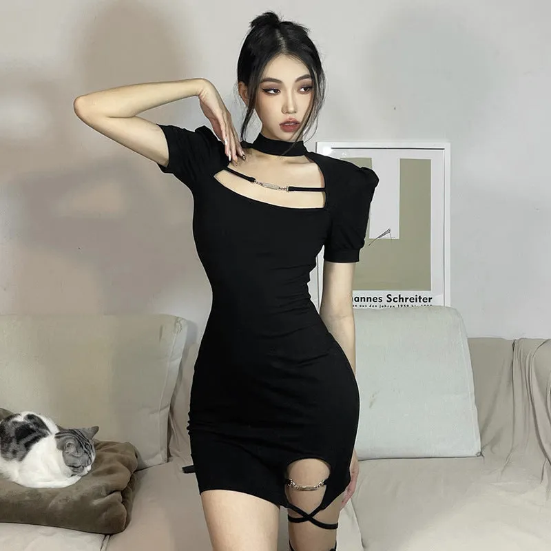 black short sleeve dress  KF70430