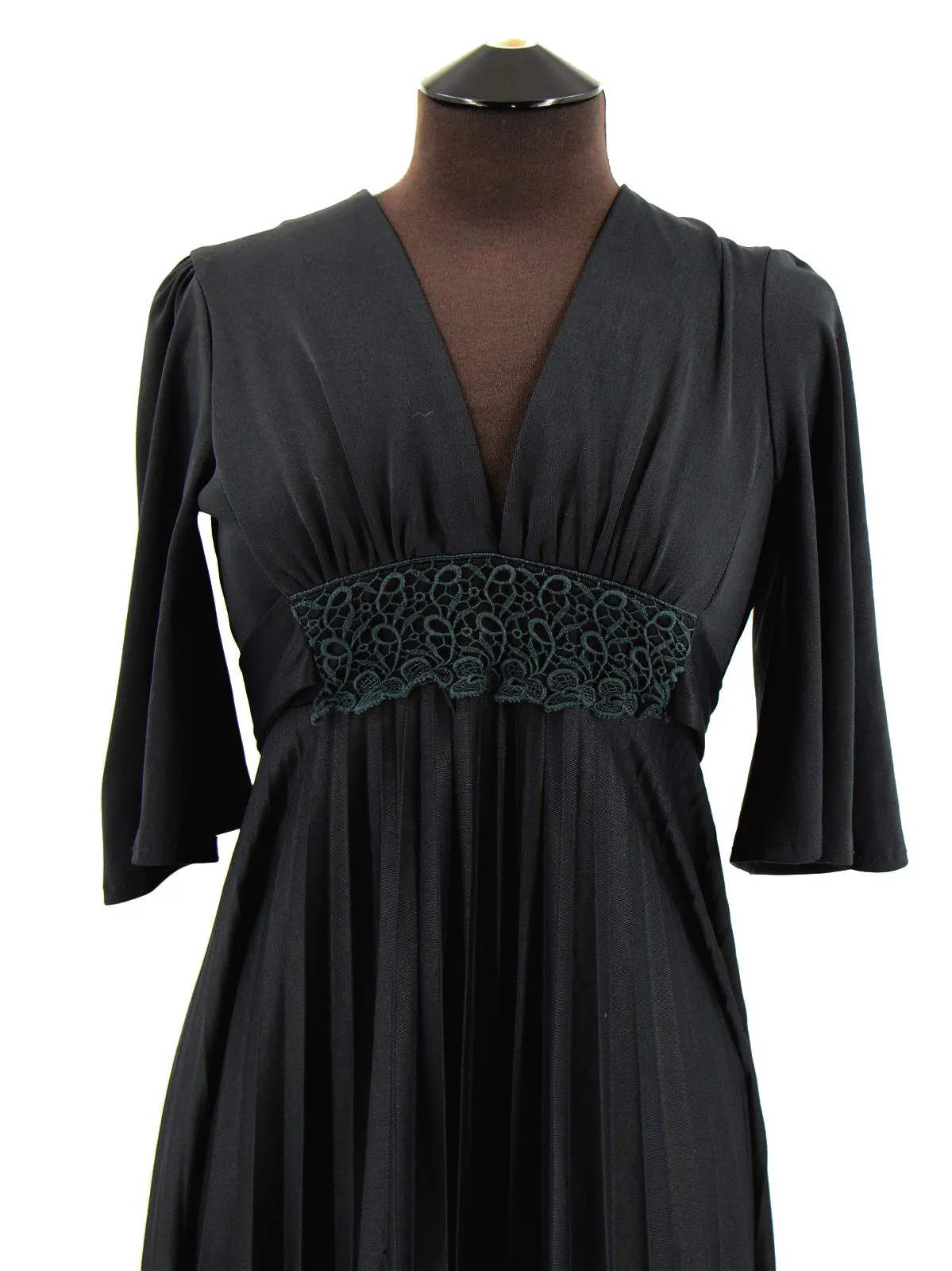 Black Vintage Maxi Dress with Lace Applique